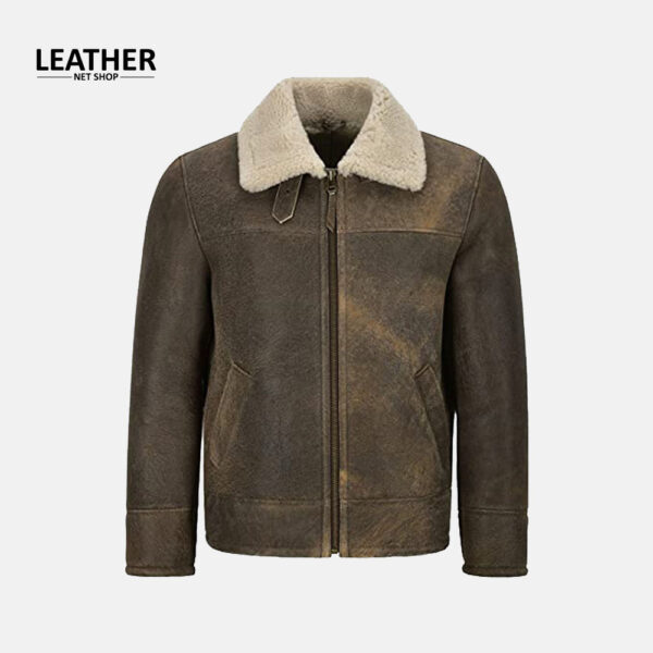 Men's Sheepskin Leather Jacket Dirty Beige Fur Flying RAF SC-1022