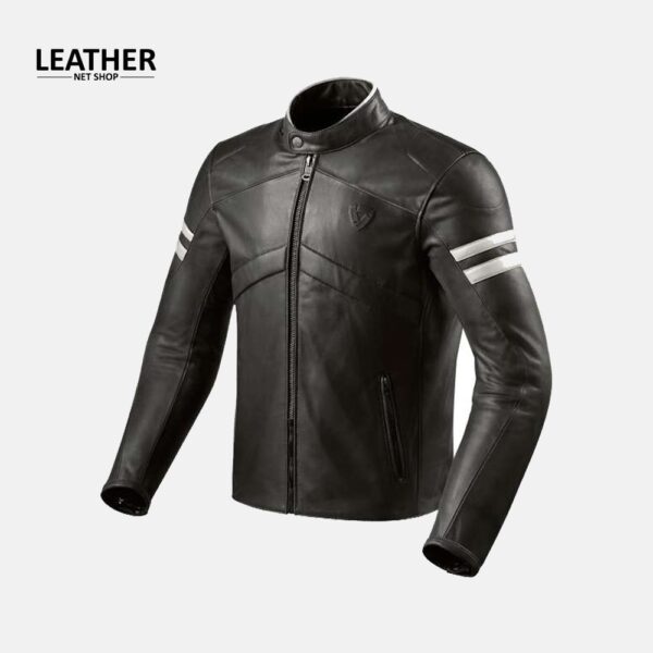 Prometheus Motorcycle Leather Jacket - Black White