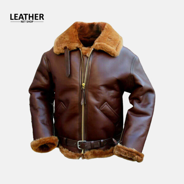 Brown Bomber Single Belted Leather Jacket Mens