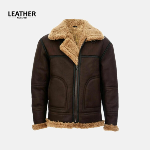 Men B3 Aviator Real Shearling Brown Sheepskin Leather Jacket