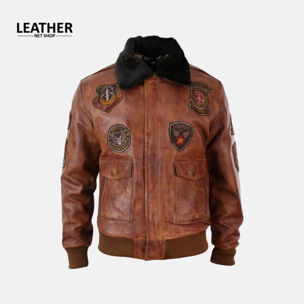 Mens Aviator Flying Pilot Bomber Leather Jacket With Removeable Fur Collar