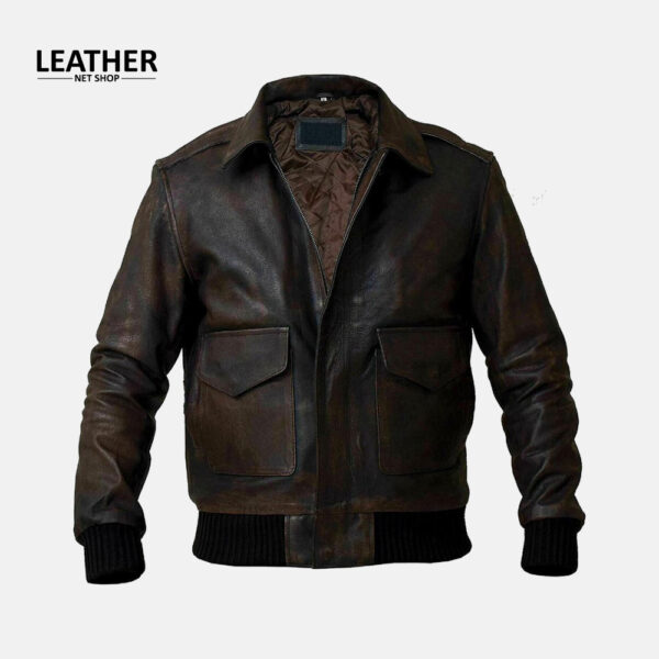Distressed Brown Handmade Leather Bomber Jacket