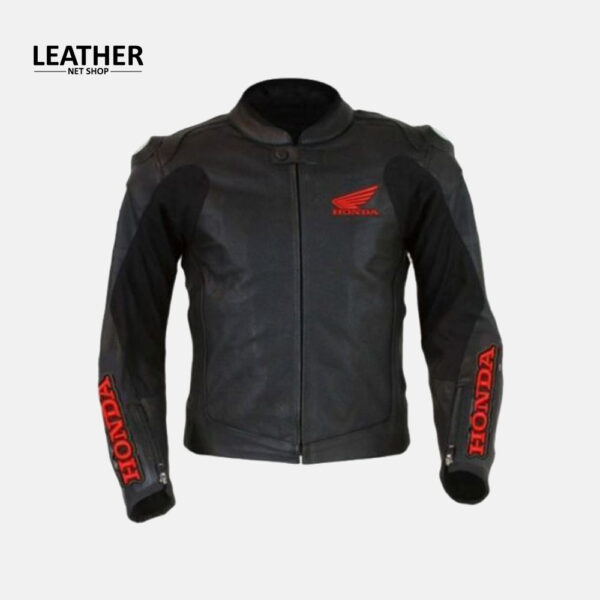 Black Honda Motorbike Style Leather Jacket
