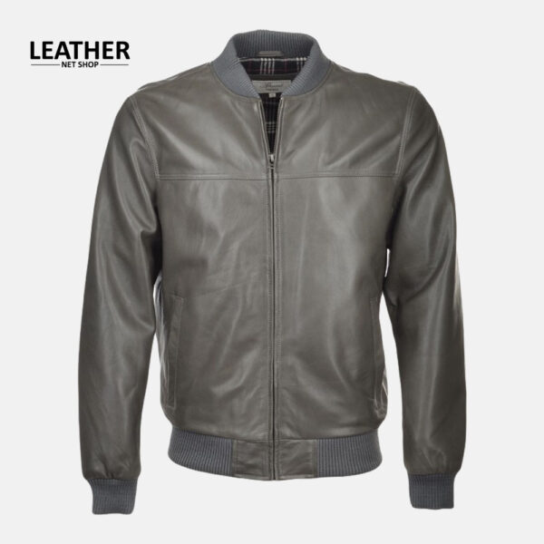 Men's Grey Lambskin Bomber Leather Jacket