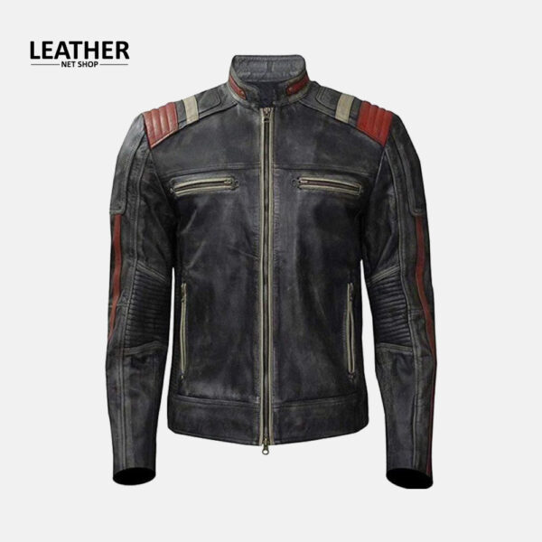 Mens Retro Cafe Racer Vintage Distressed Motorcycle Leather Jacket