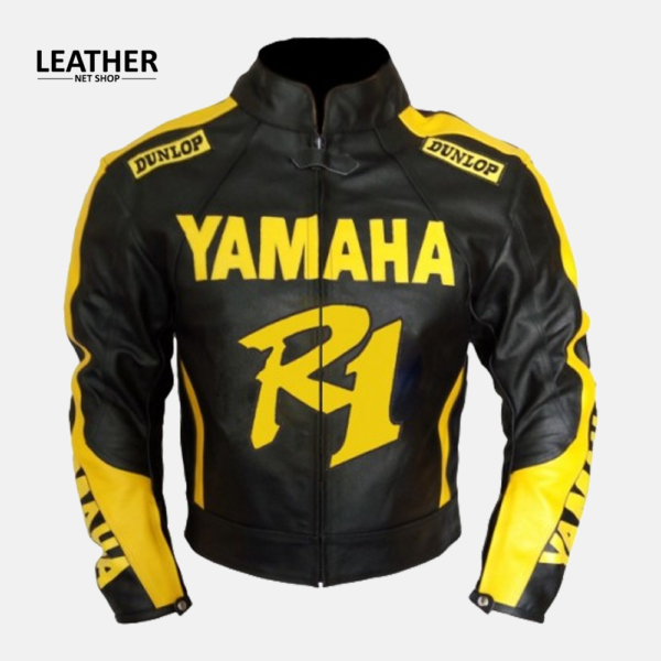 YZF Yamaha R1 R6 Motorbike Men’s BLack Yellow Leather Jacket