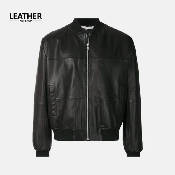 Black Mens Leather Bomber Jacket